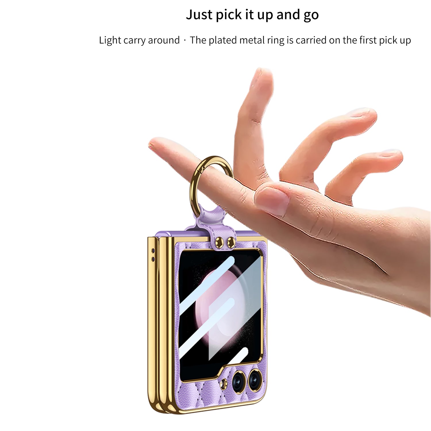GKK For Samsung Galaxy Z Flip5 5G Rhombic Pattern Hard PC PU Phone Cover Metal Ring Kickstand Case with Small Screen Film GKK For Samsung Galaxy Z Flip5 5G Rhombic Pattern Hard PC PU Phone Cover Metal Ring Kickstand Case with Small Screen Film